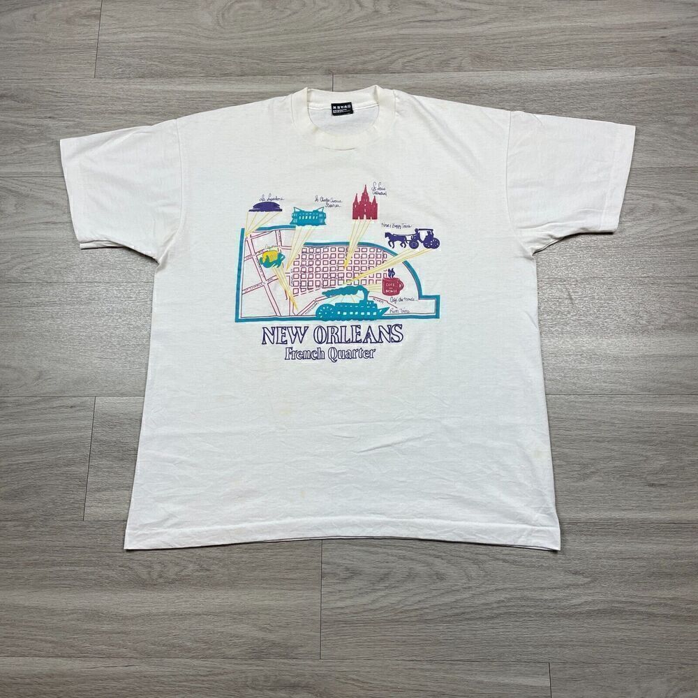 Vintage Shirt Mens Extra Large White French Quarter New Orleans Tourist 90s